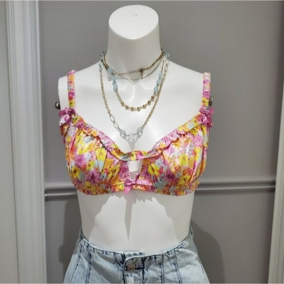 FOR LOVE AND LEMONS- Punch Satin Ruffled Cutout Bow Bralette-NWT - Picture 5 of 15